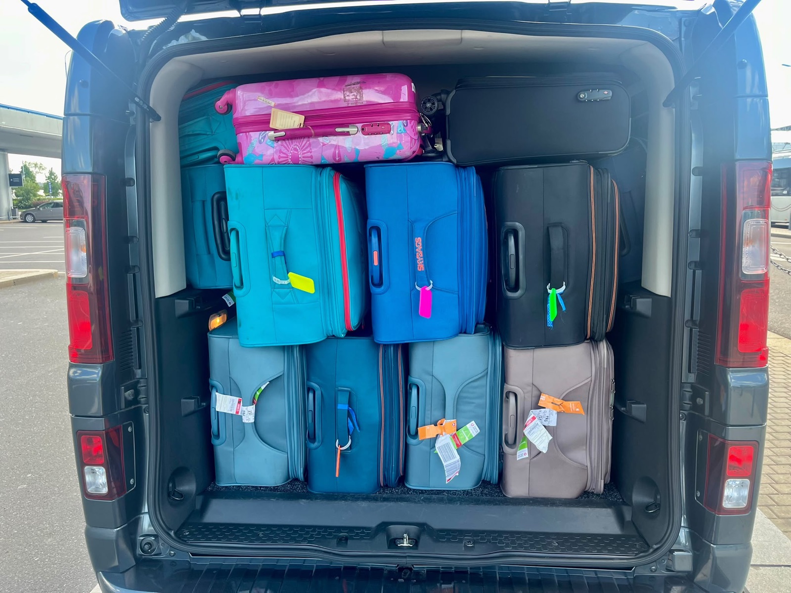 Luggage loaded in a transfer van